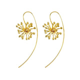 Yellow-Gold Clover Flower with a Long Back Earrings