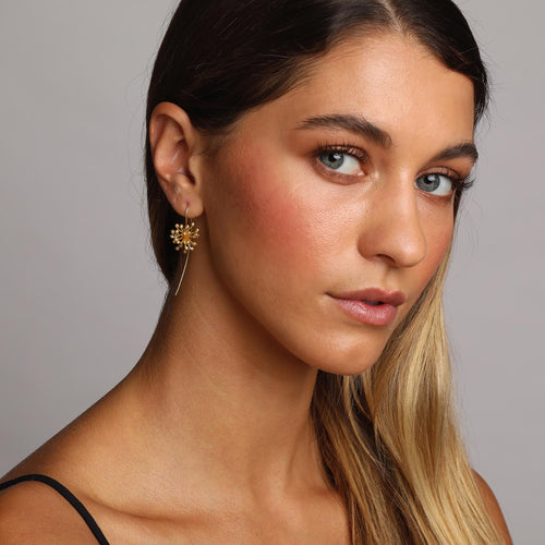Yellow-Gold Clover Flower with a Long Back Earrings