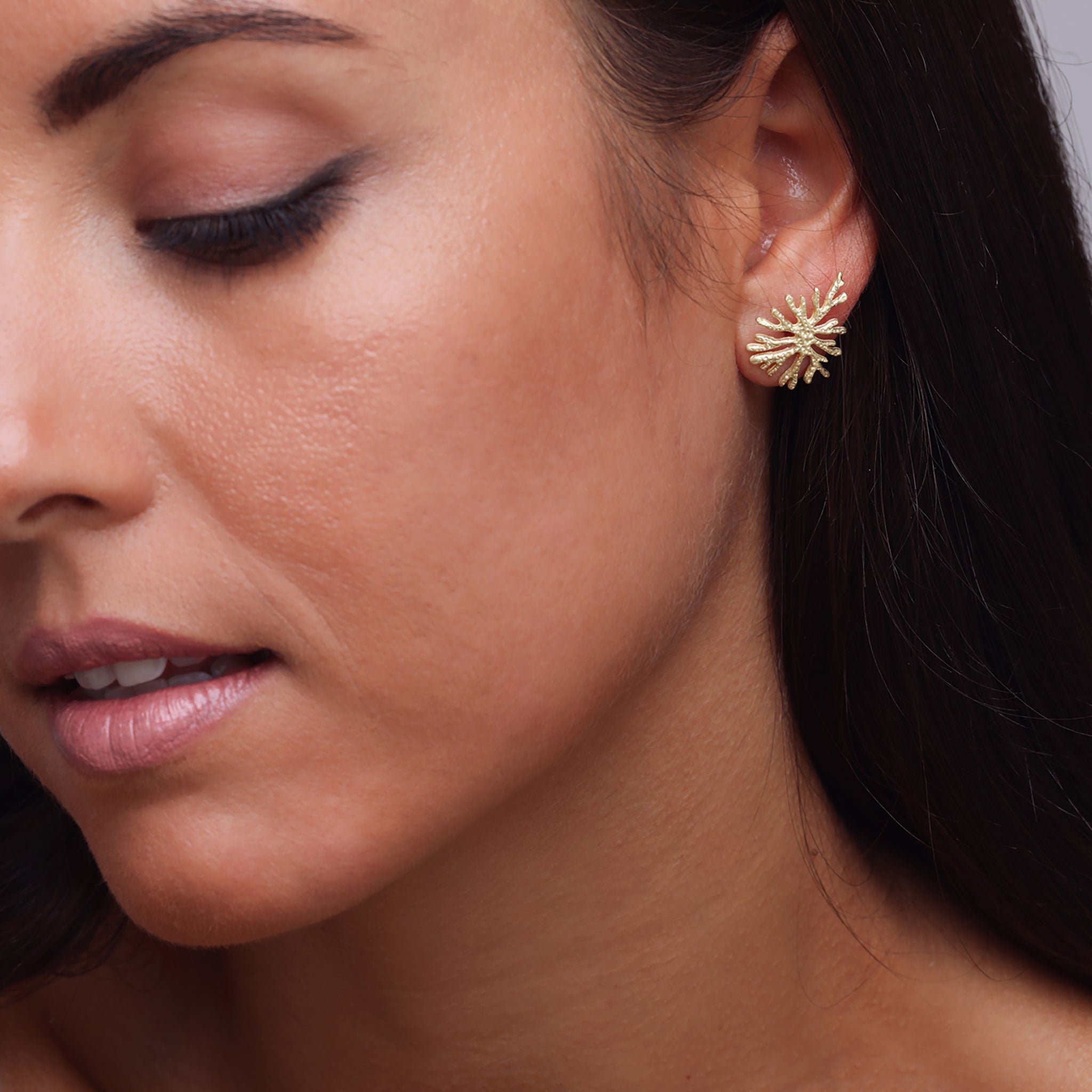 Yellow-Gold Coral Stud Earrings