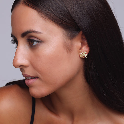 Yellow-Gold Coral Stud Earrings