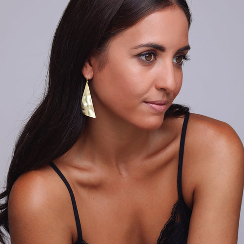 Yellow-Gold Curved Leaf Earrings