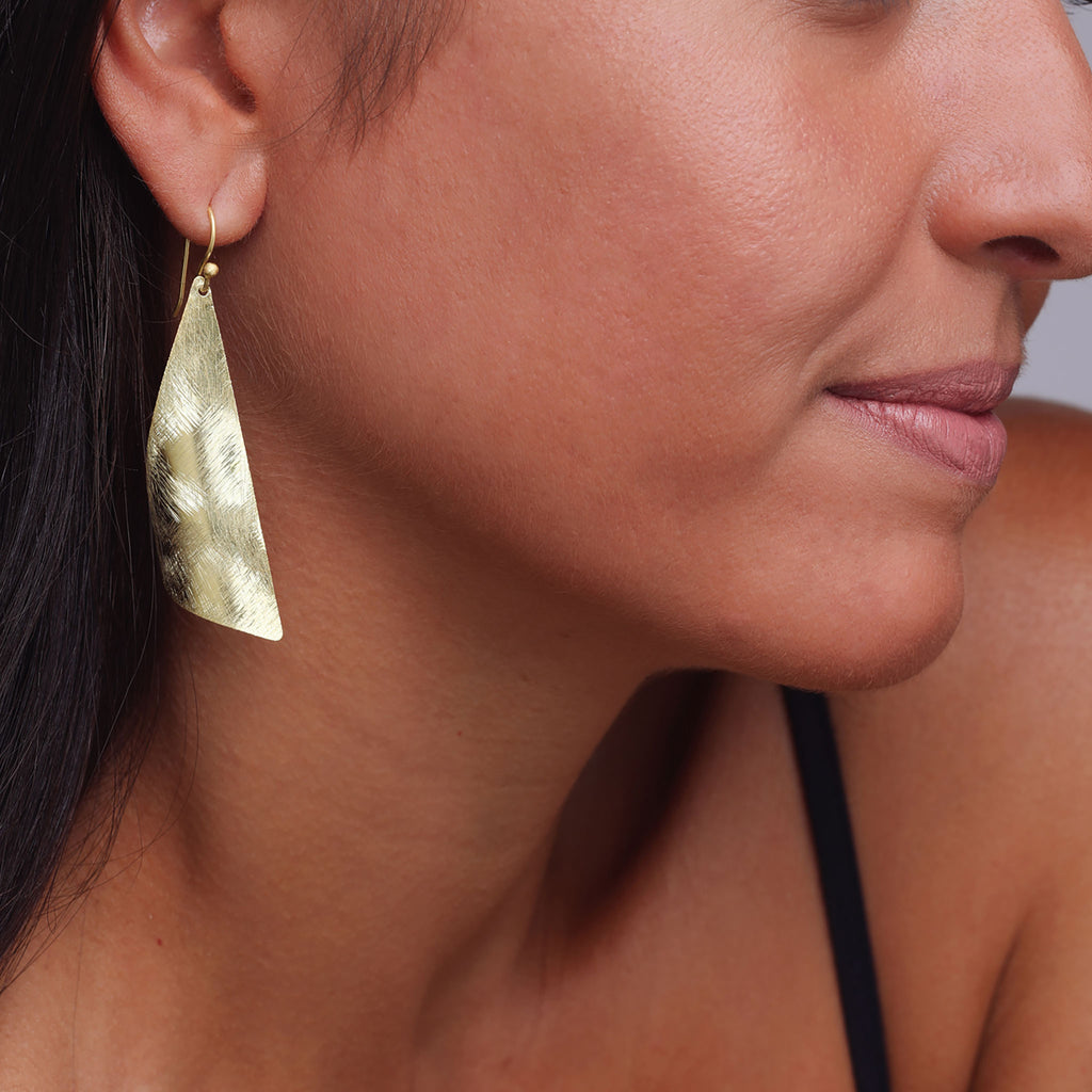 Yellow-Gold Curved Leaf Earrings