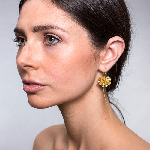 Yellow-Gold Dahlia Flower Earrings