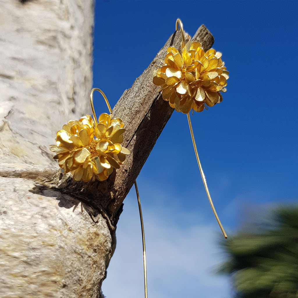 Yellow-Gold Dahlia Flower Earrings