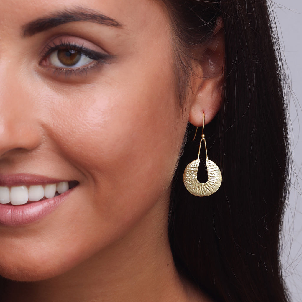 Yellow-Gold Dangling Crescent Shaped Earrings