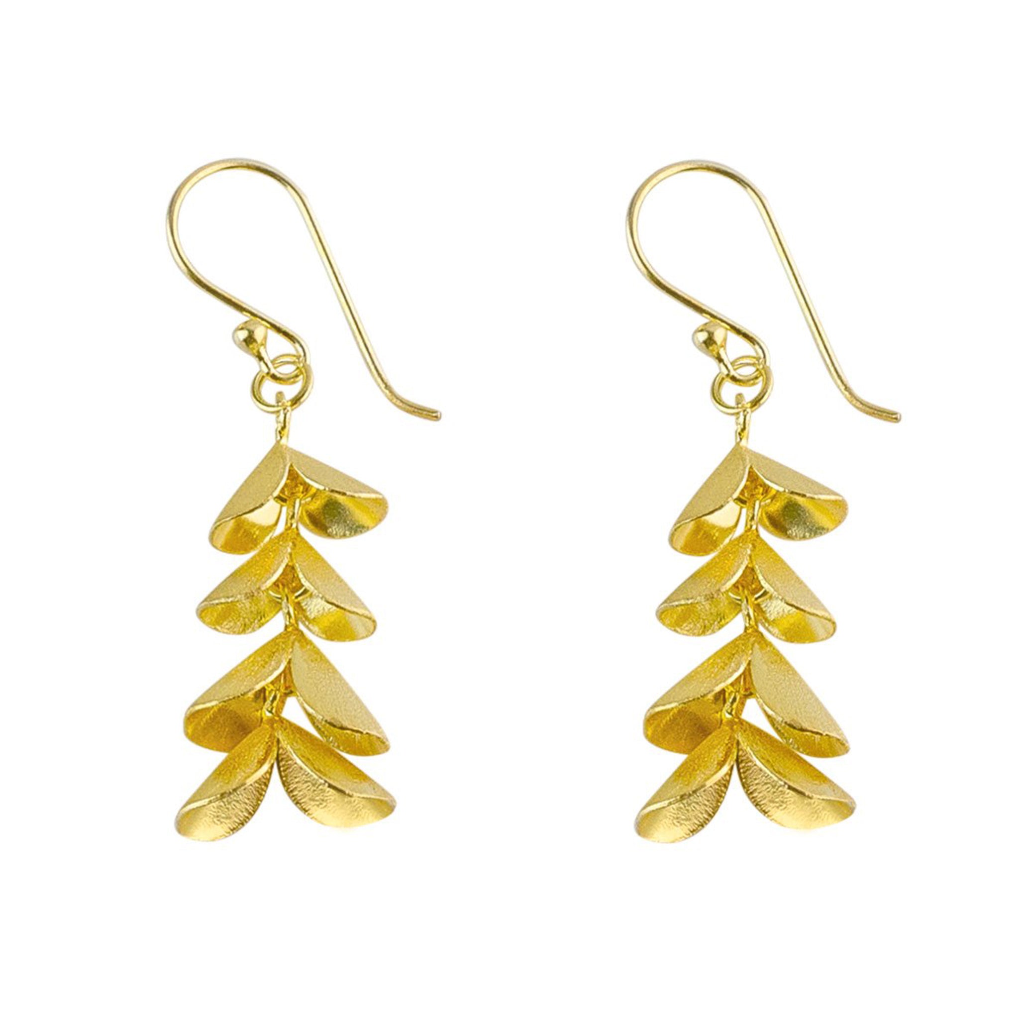 Yellow-Gold Dangling Leaves Earrings