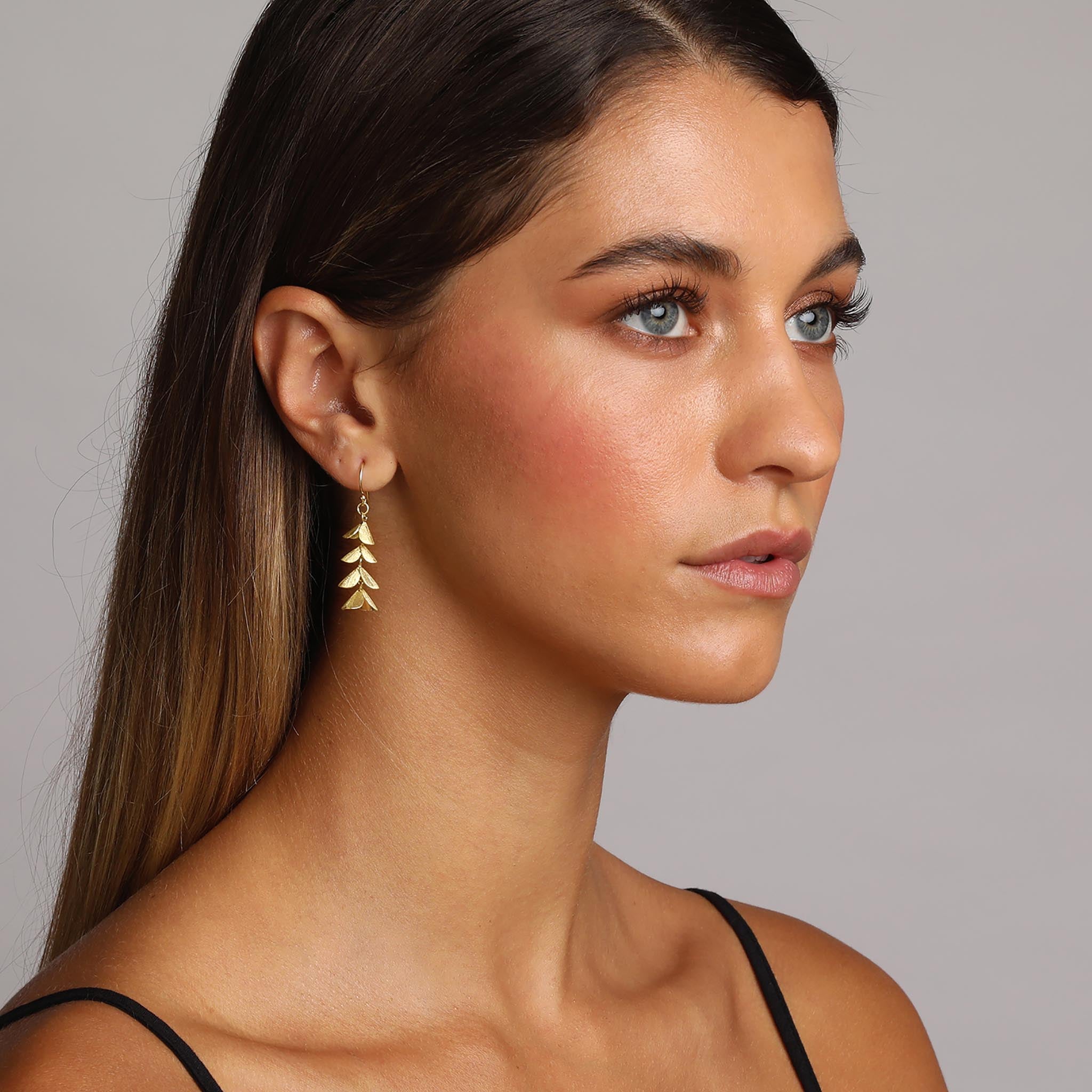 Yellow-Gold Dangling Leaves Earrings