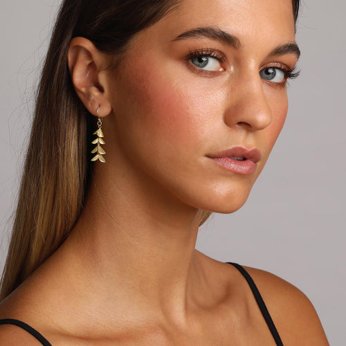 Yellow-Gold Dangling Leaves Earrings