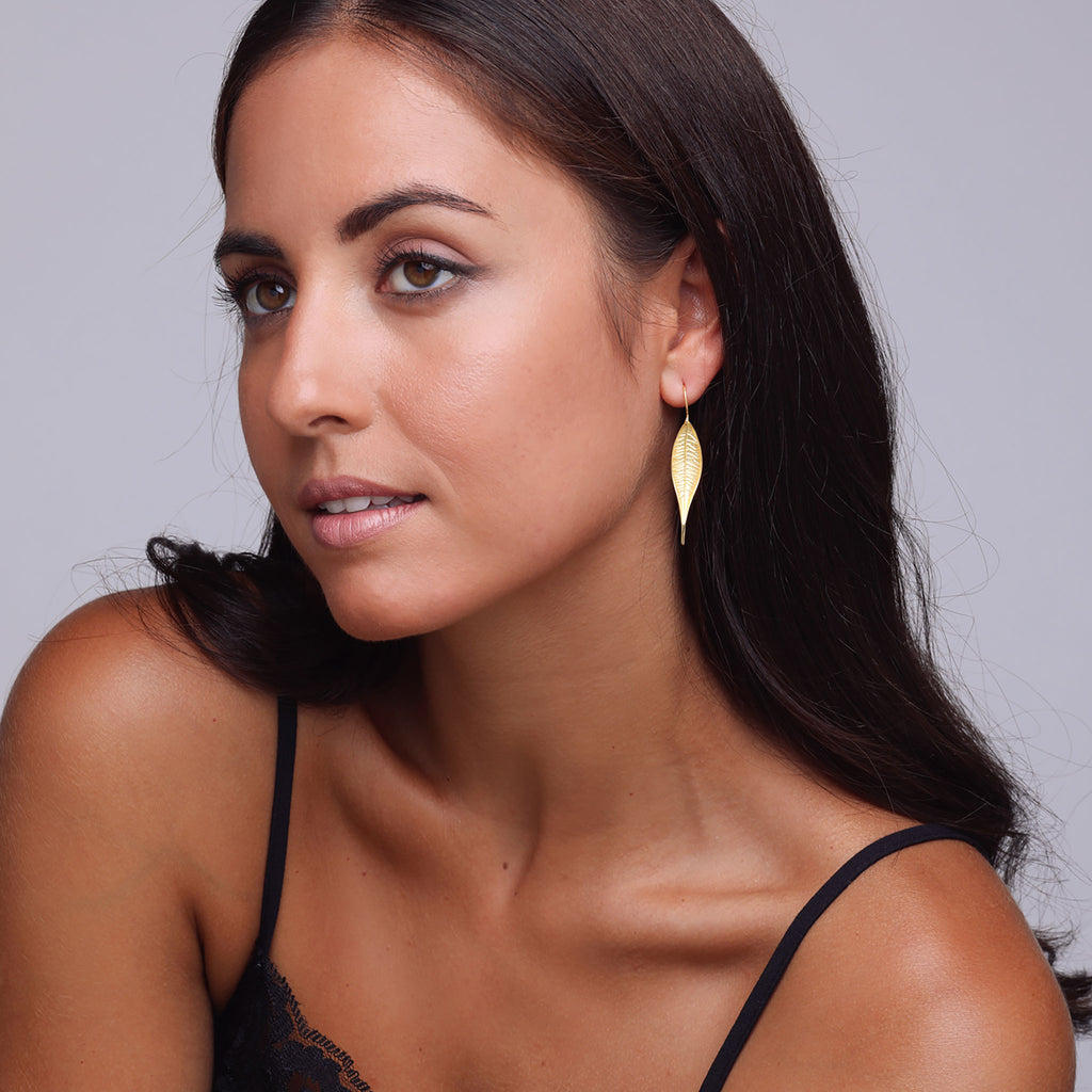 Yellow-Gold Eucalyptus Leaf Earrings