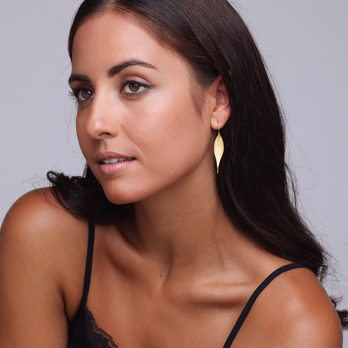 Yellow-Gold Eucalyptus Leaf Earrings