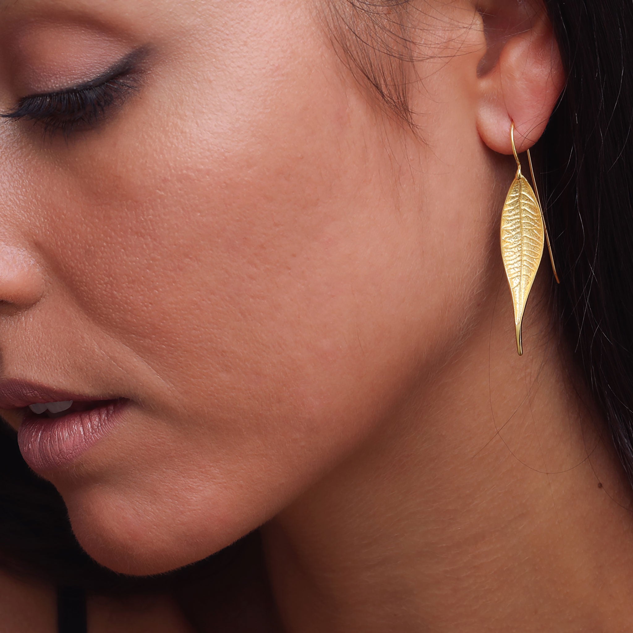 Yellow-Gold Eucalyptus Leaf Earrings