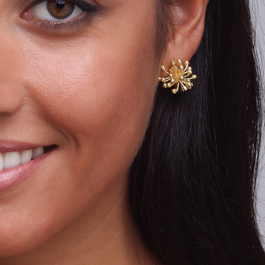 Yellow-Gold Large Clover Flower Stud Earrings
