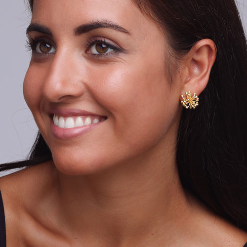 Yellow-Gold Large Clover Flower Stud Earrings