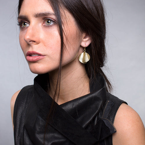 Yellow-Gold Large Double Shell Earrings