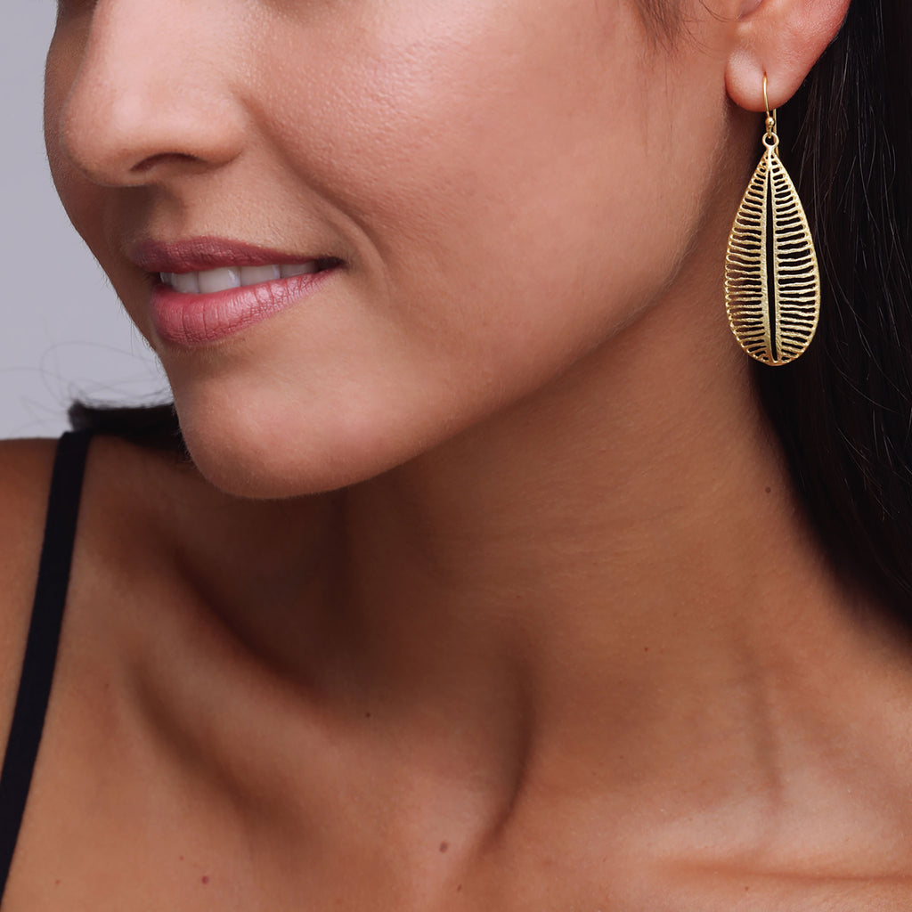 Yellow-Gold Leaf Skeleton Earrings