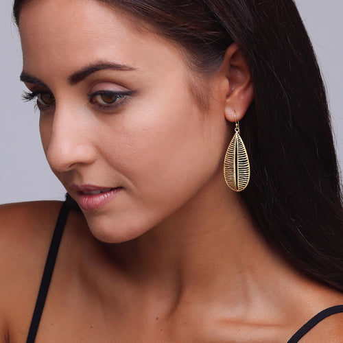 Yellow-Gold Leaf Skeleton Earrings