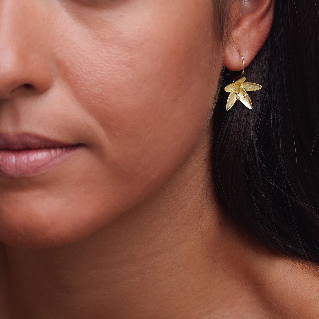 Yellow-Gold Lily Flower Earrings