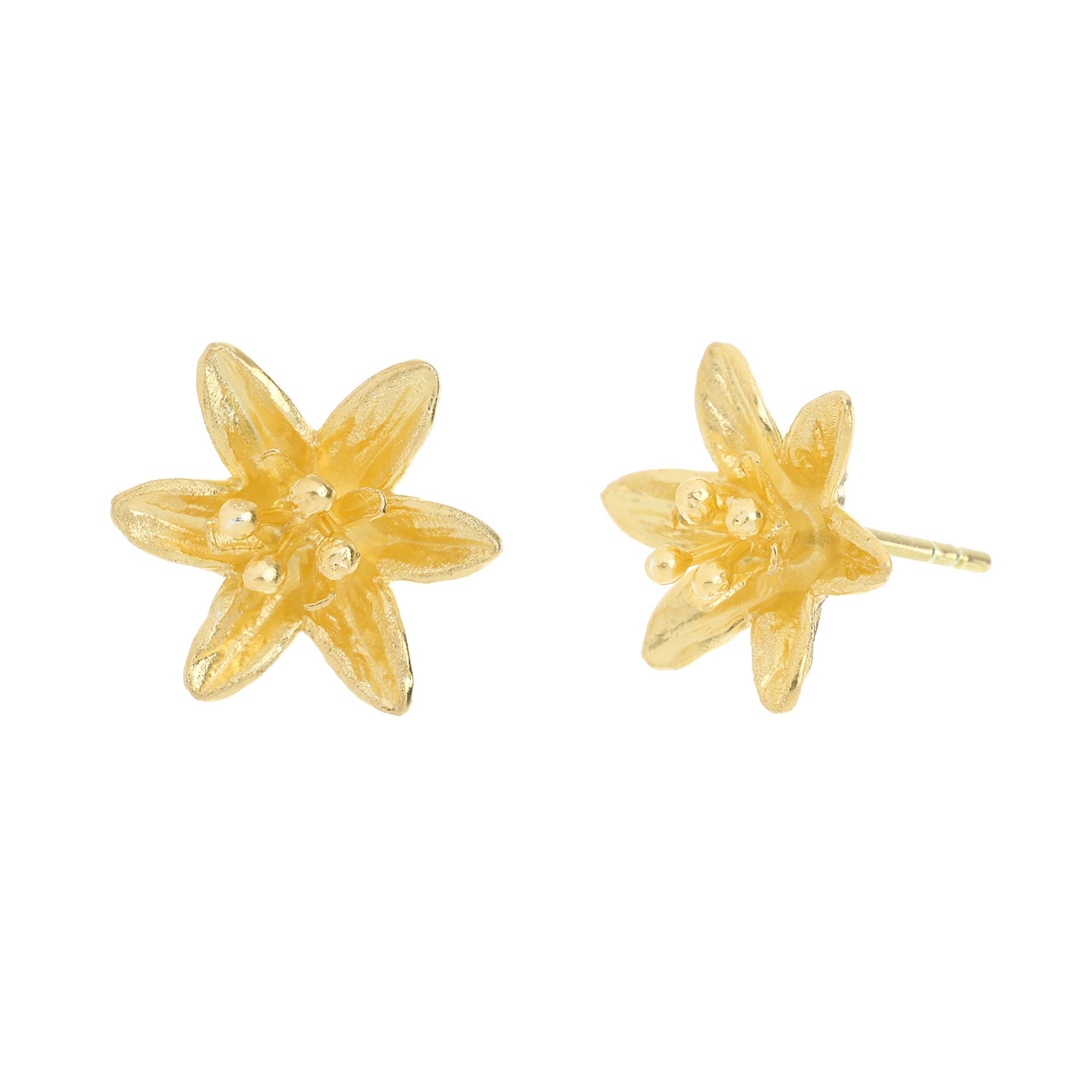 Yellow-Gold Lily Flower Stud Earrings