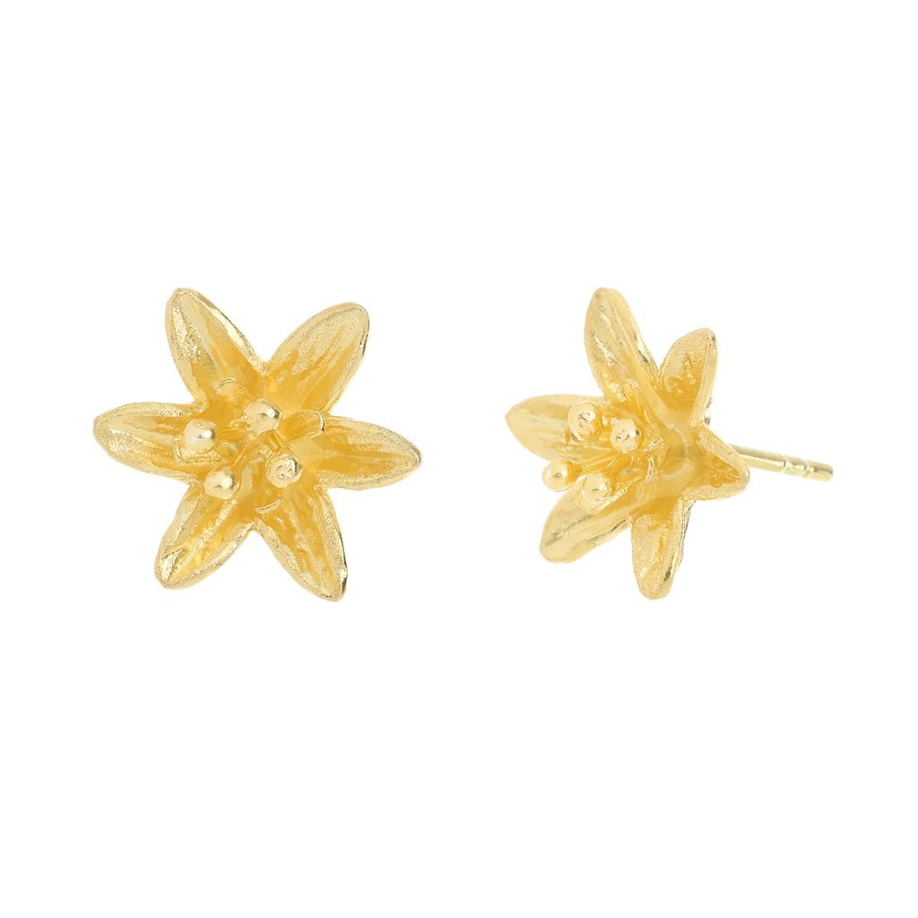 Yellow-Gold Lily Flower Stud Earrings
