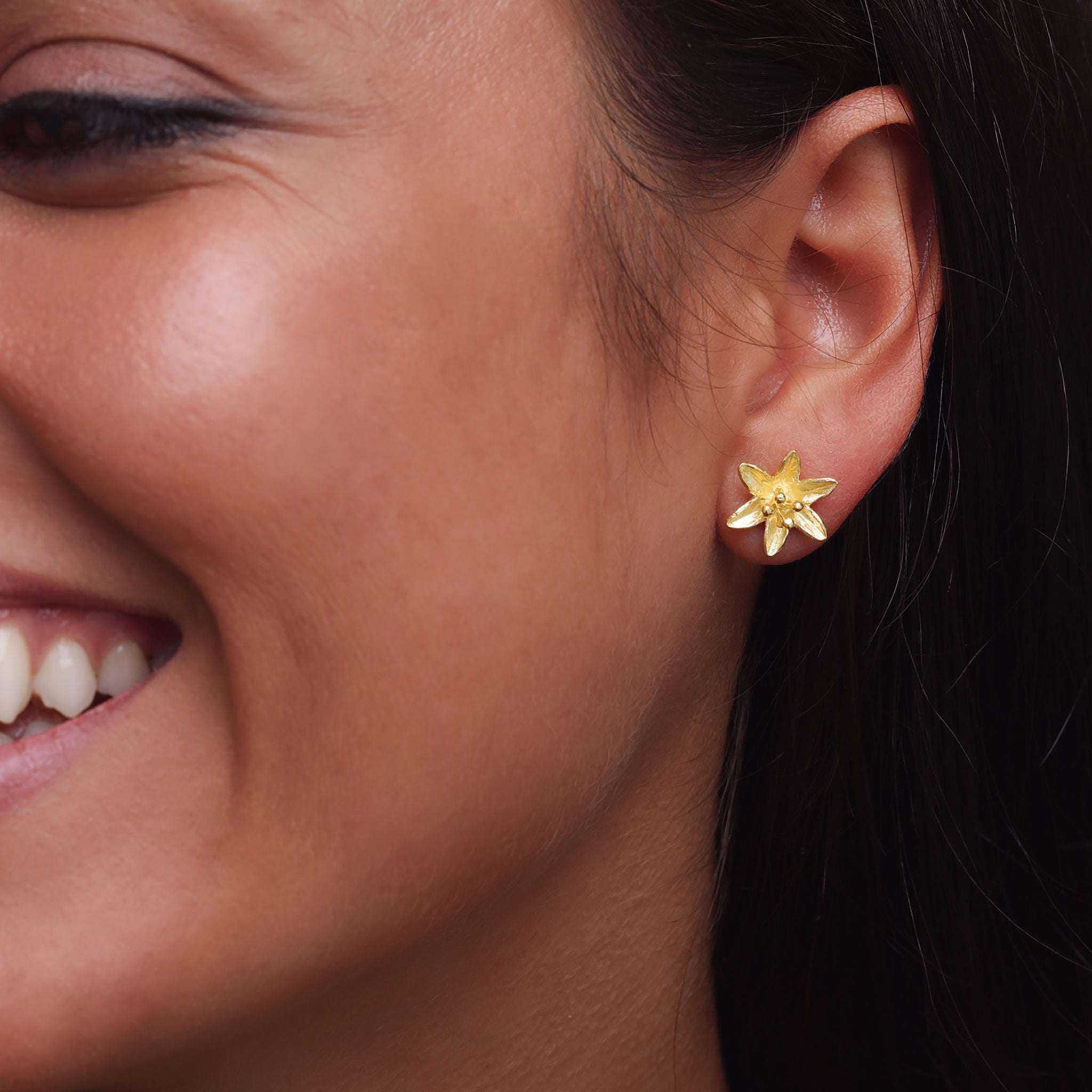Yellow-Gold Lily Flower Stud Earrings