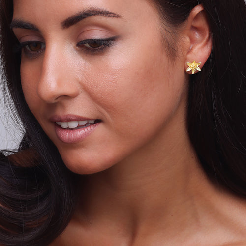 Yellow-Gold Lily Flower Stud Earrings