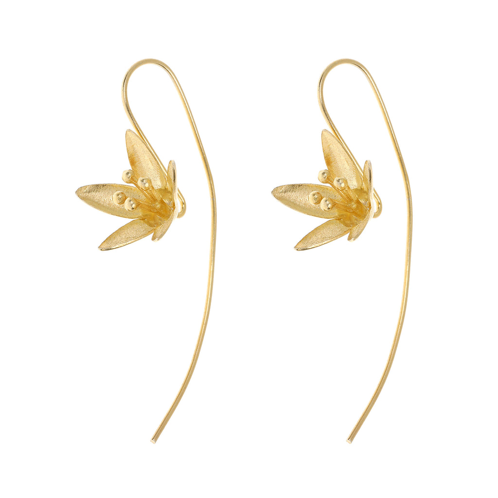 Yellow-Gold Lily Flower with a long back Earrings