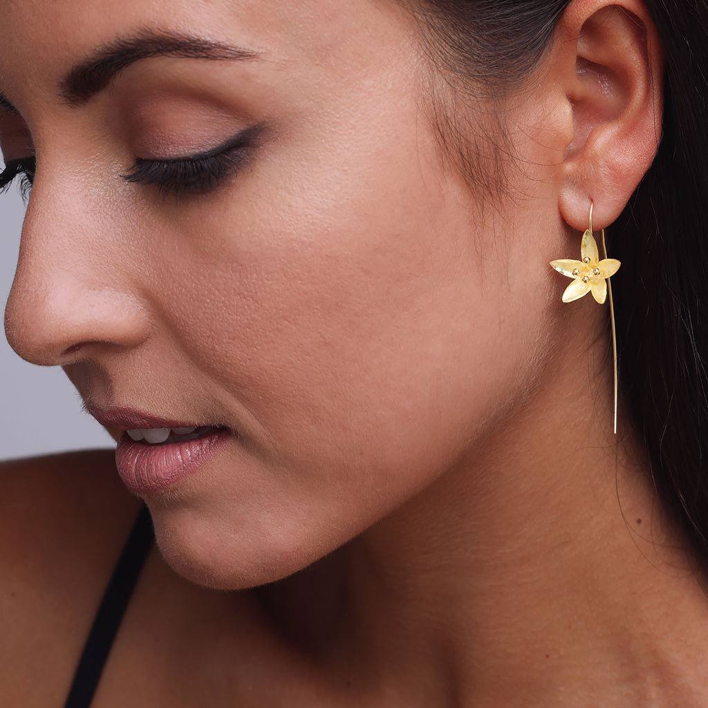 Yellow-Gold Lily Flower with a long back Earrings