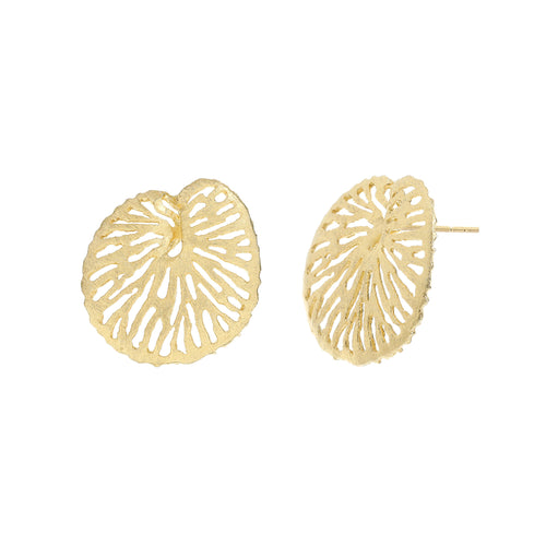 Yellow-Gold Lily Pad Stud Earrings