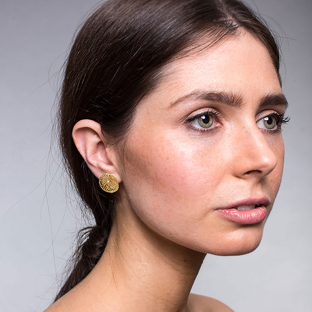 Yellow-Gold Lily Pad Stud Earrings