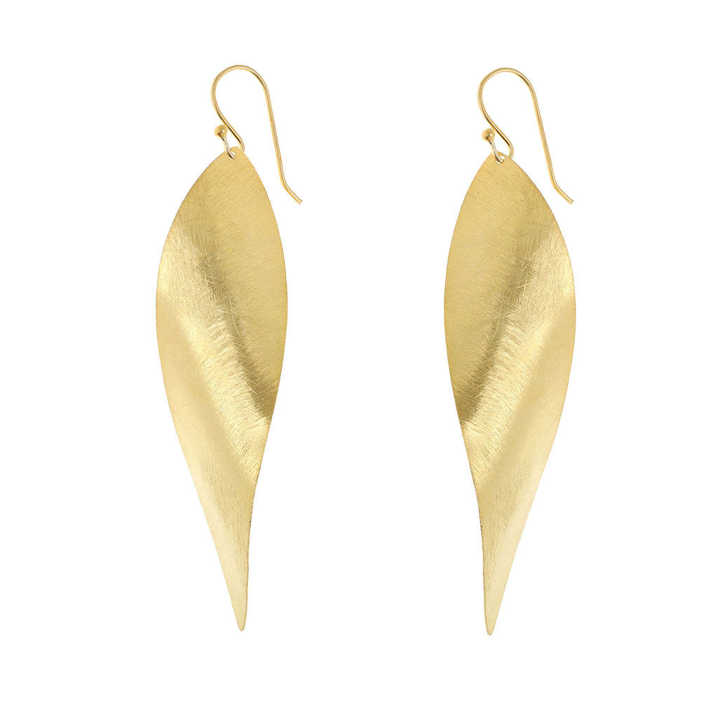 Yellow-Gold Long Curved Leaf Earrings