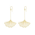 Yellow-Gold Long Ginkgo Earrings