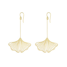 Load image into Gallery viewer, Yellow-Gold Long Ginkgo Earrings