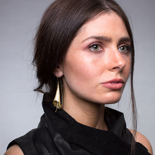 Yellow-Gold Long Trumpet Flower Earrings