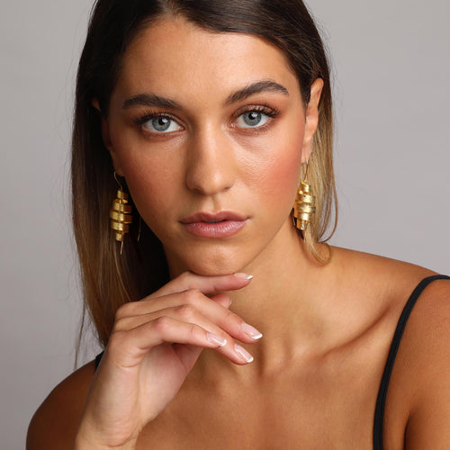 Yellow-Gold Long Whirlwind Earrings