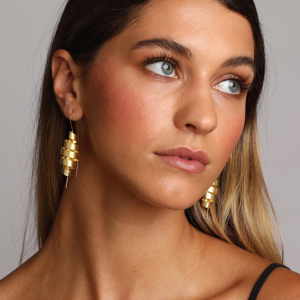 Yellow-Gold Long Whirlwind Earrings