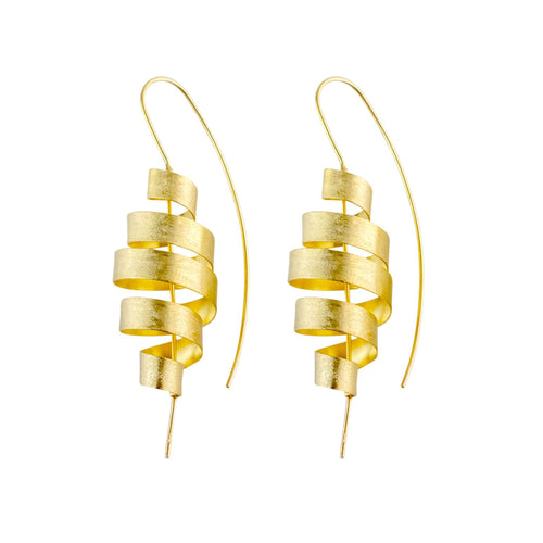 Yellow-Gold Long Whirlwind Earrings