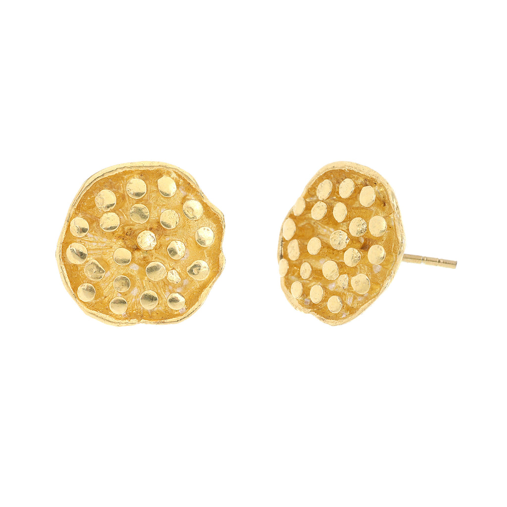 Yellow-Gold Lotus Seed Pod Stud Earrings