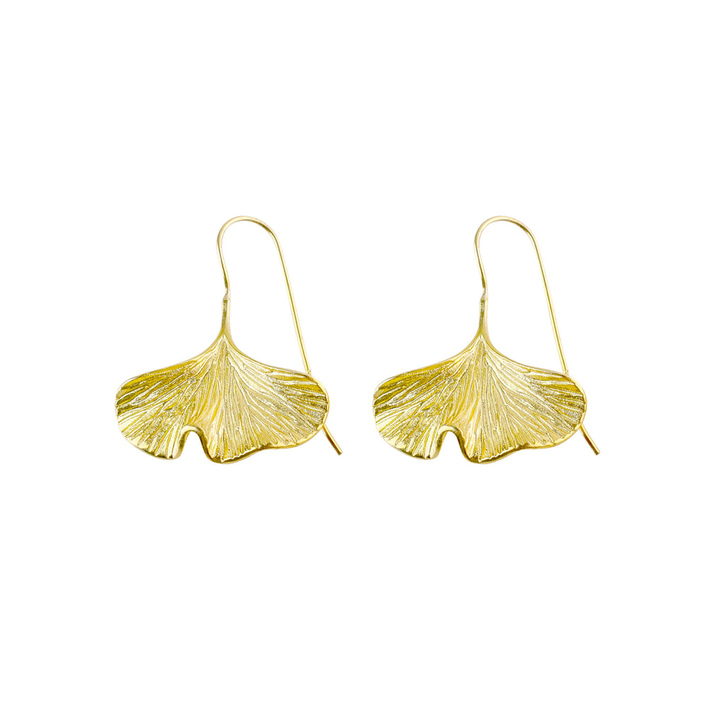 Yellow-Gold Plain Ginkgo Earrings