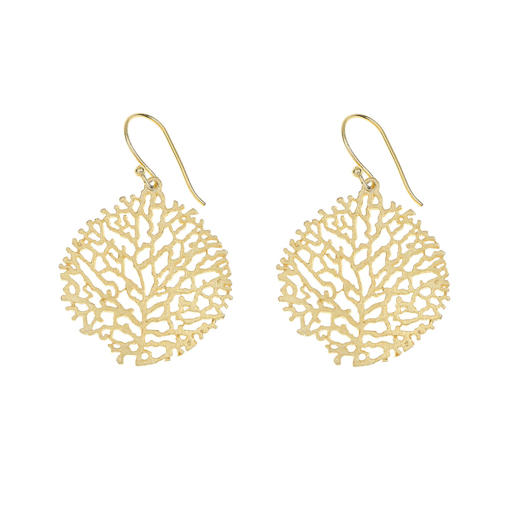 Yellow-Gold Round Coral Earrings