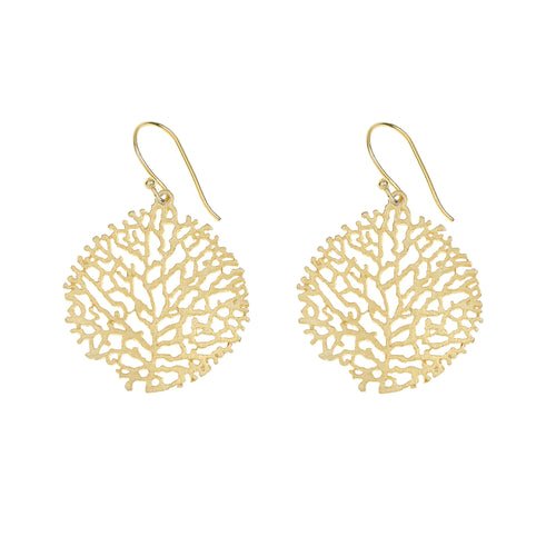 Yellow-Gold Round Coral Earrings