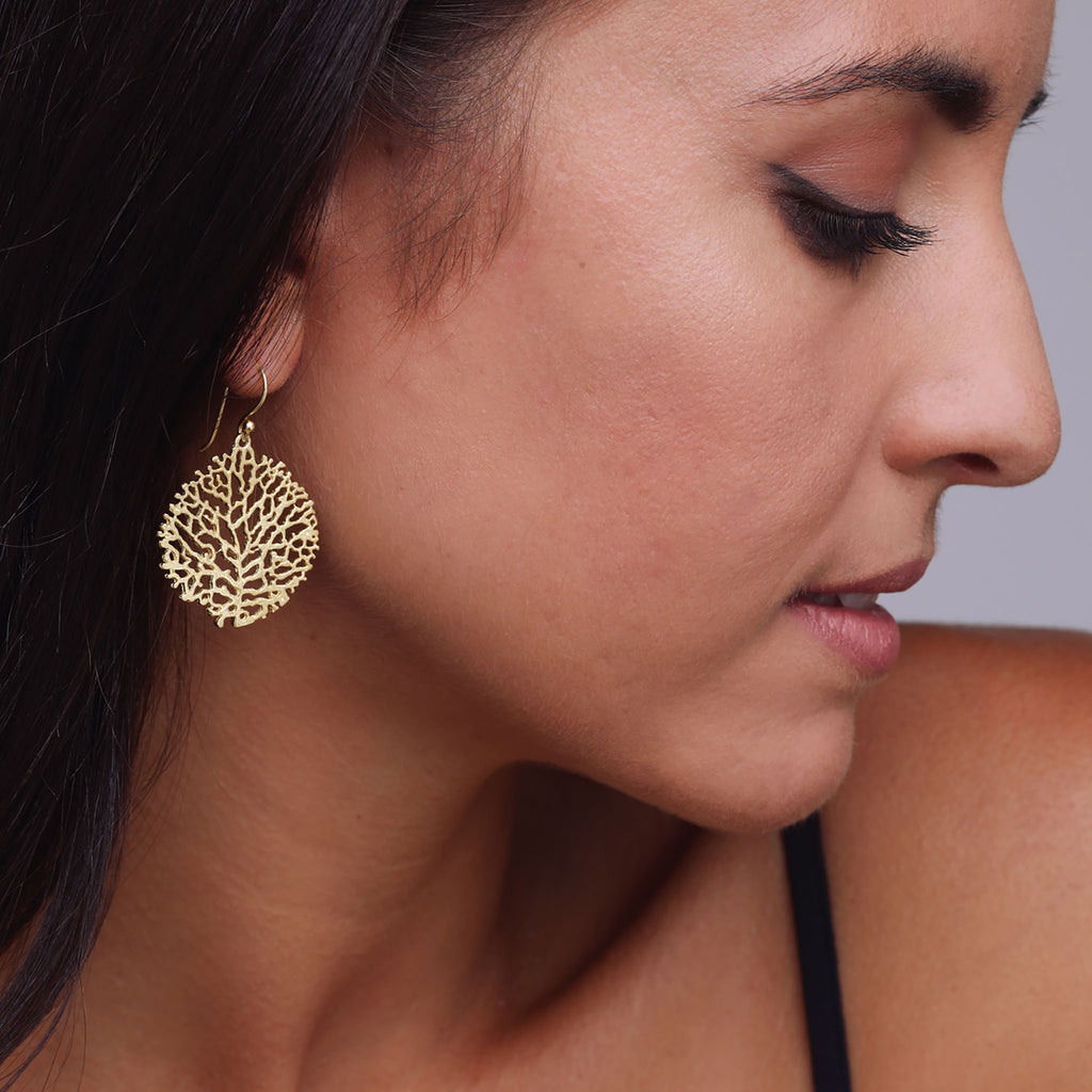 Yellow-Gold Round Coral Earrings