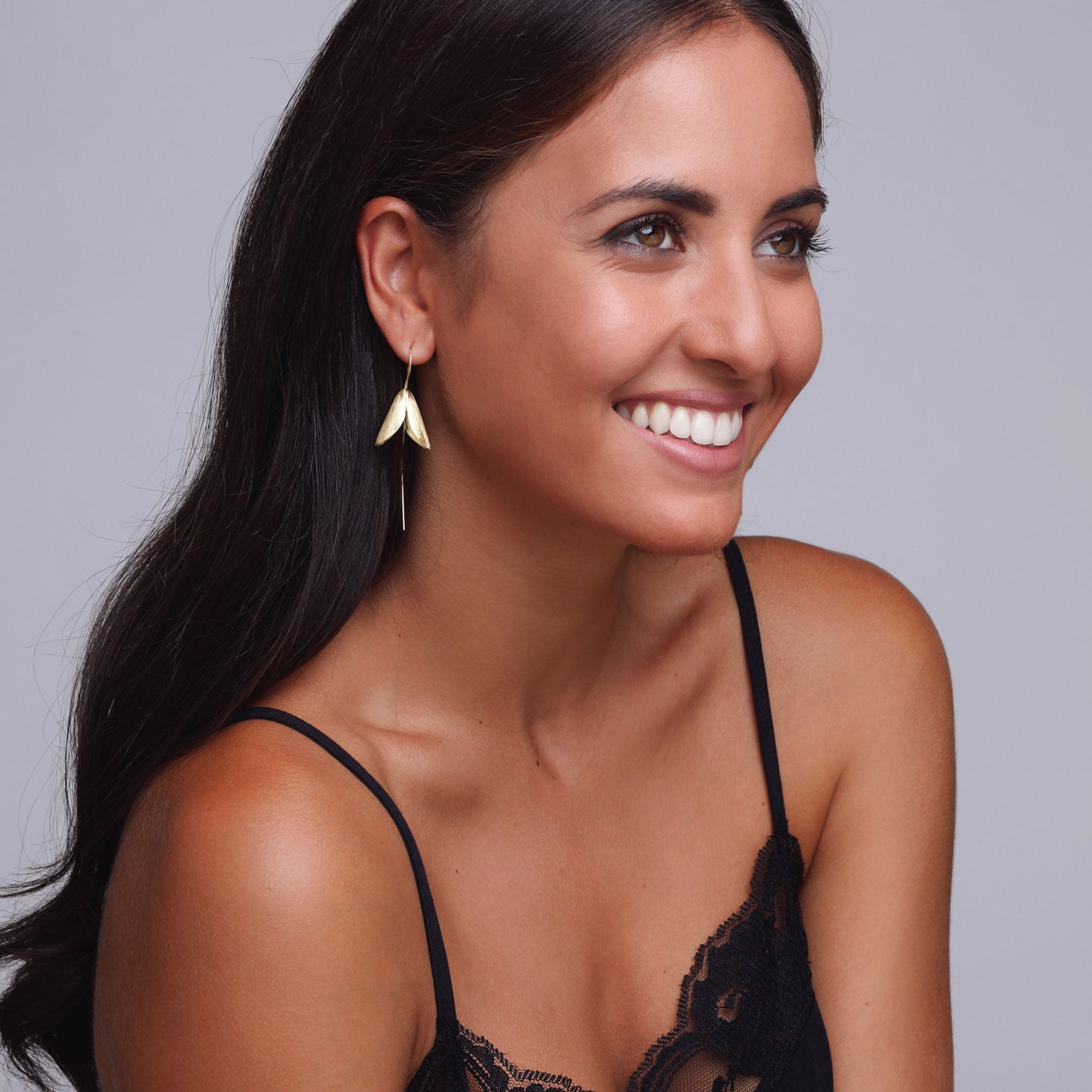 Yellow-Gold Simple Snowdrop Flower Earrings