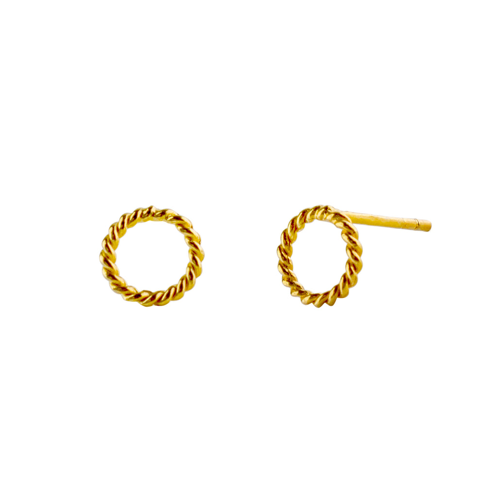 Yellow-Gold Small Rope Twist Circle Stud Earrings