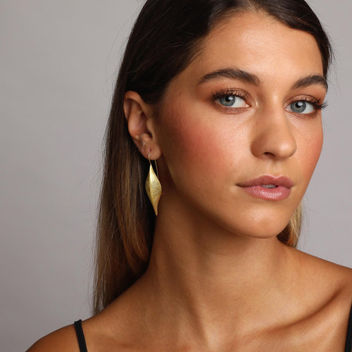 Yellow-Gold Tear Drop Ivy Leaf Earrings