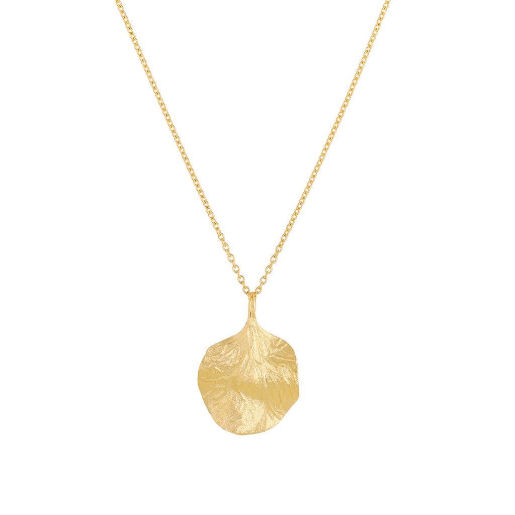Yellow-Gold Textured Wavy Leaf Pendant