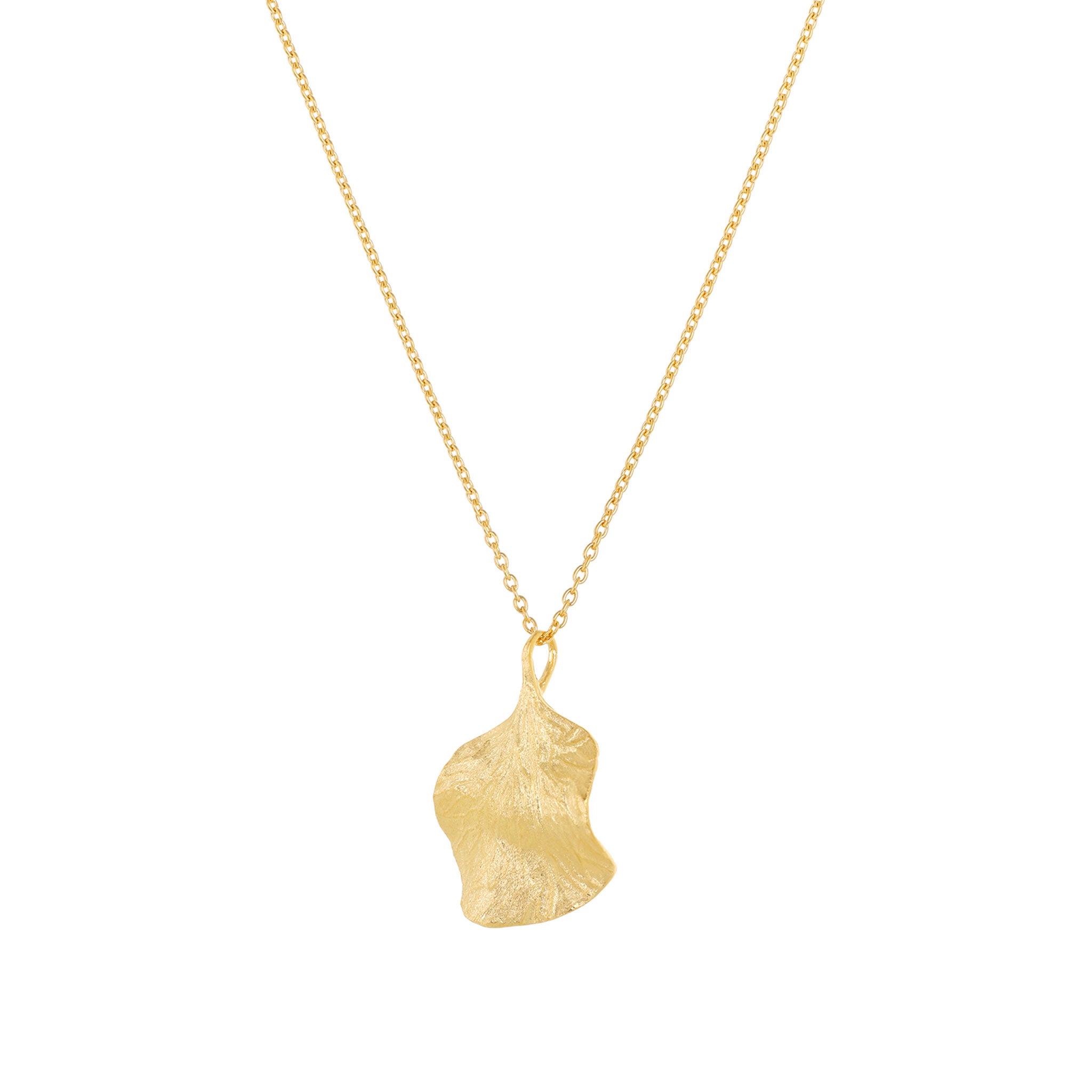 Yellow-Gold Textured Wavy Leaf Pendant