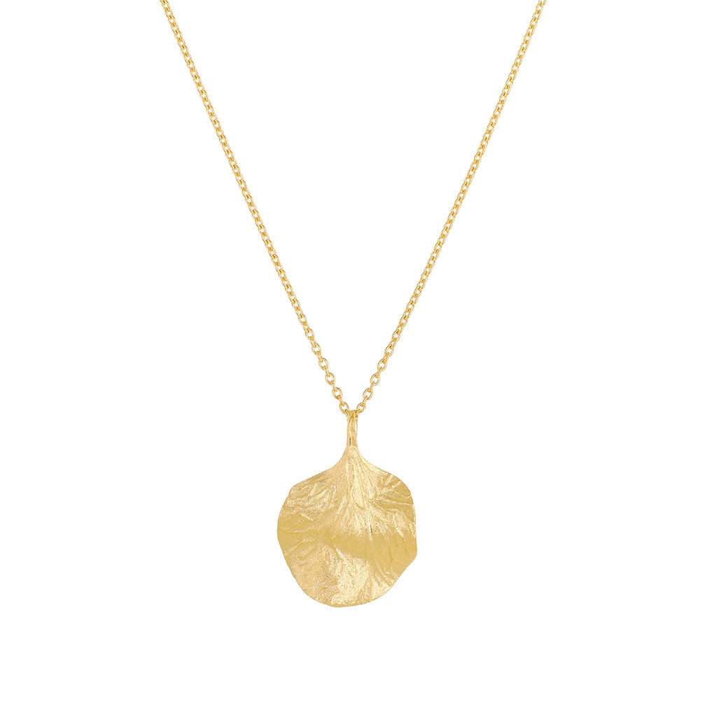 Yellow-Gold Textured Wavy Leaf Pendant