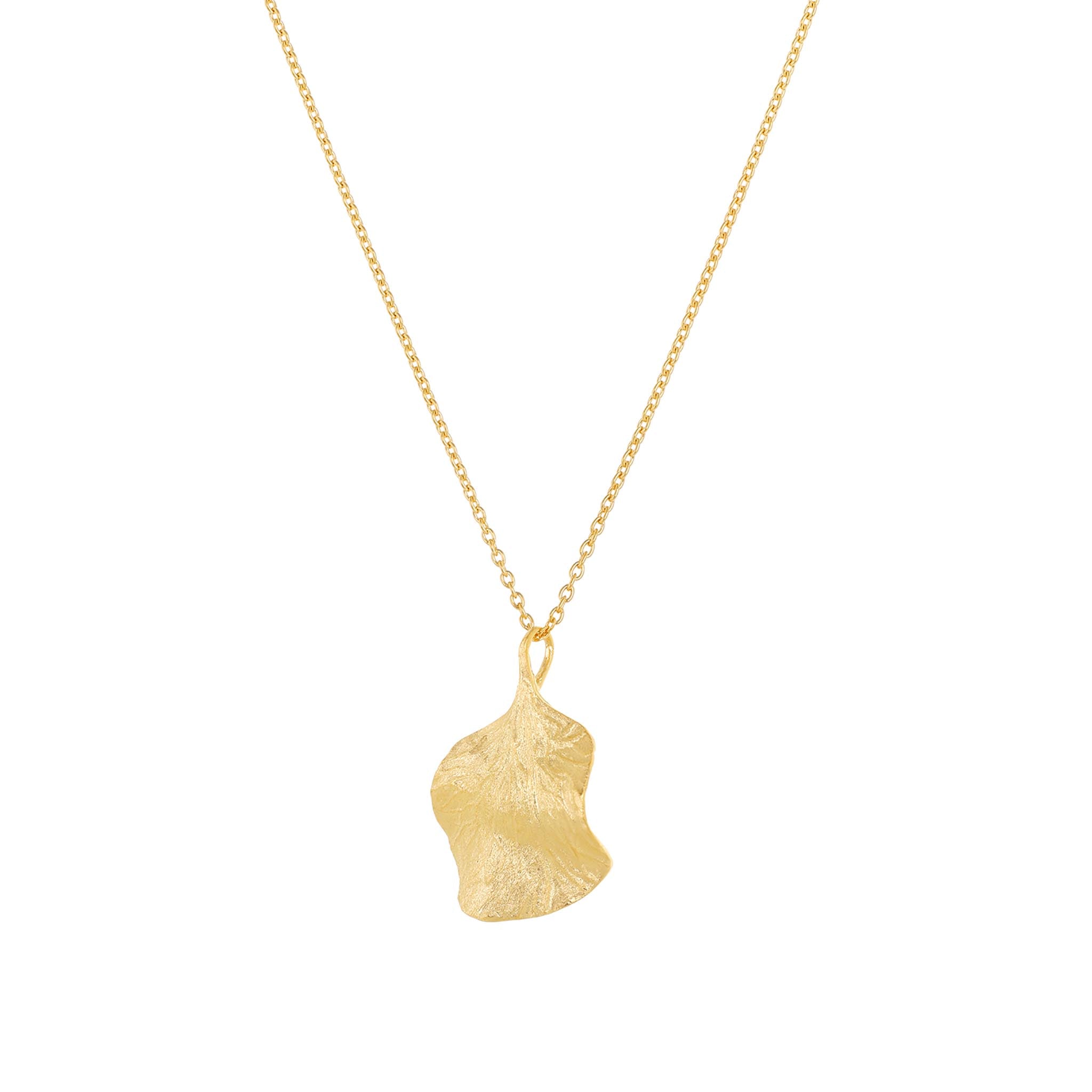 Yellow-Gold Textured Wavy Leaf Pendant