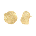 Yellow-Gold Textured Wavy Leaf Stud Earrings