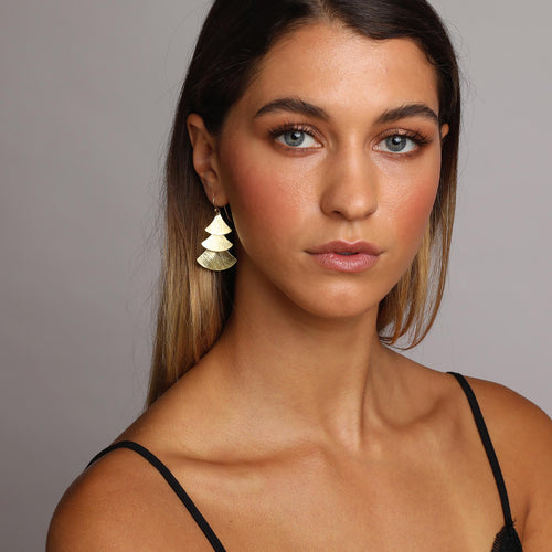 Yellow-Gold Three Plain Triangles Earrings